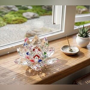 Multi-Color Crystal Lotus Flower Feng Shui Figurine – Glass Lotus Sun Catcher